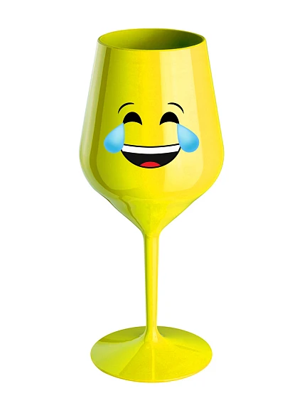 Smiley Crying Smiley - žltý nerozbitný pohár na víno 470 ml