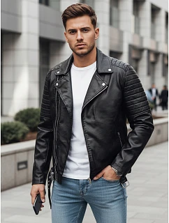 Pánska kožená bunda čierna FashionStreet TX4734