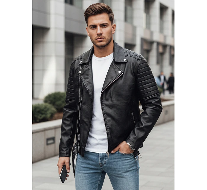 Pánska kožená bunda čierna FashionStreet TX4734 Pánska kožená bunda čierna FashionStreet TX4734