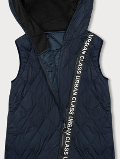 Tmavě modrá prošívaná dámská vesta s ozdobnou páskou (16M9118-215)