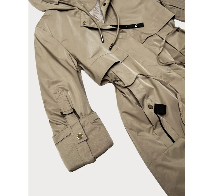 Dámska tmavobéžová bunda Goodlookin s ohrnutými rukávmi (B8556-12)