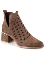 Semišové čižmy na podpätku Potocki W WOL213B hnedé