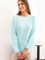 Dámsky viskózový sveter s dlhými rukávmi a okrúhlym výstrihom mätovej farby