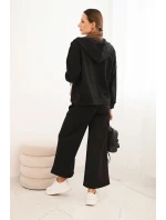 Dámsky maslový komplet so širokými nohavicami a mikinou na zips čierny Dámsky maslový komplet so širokými nohavicami a mikinou na zips čierny