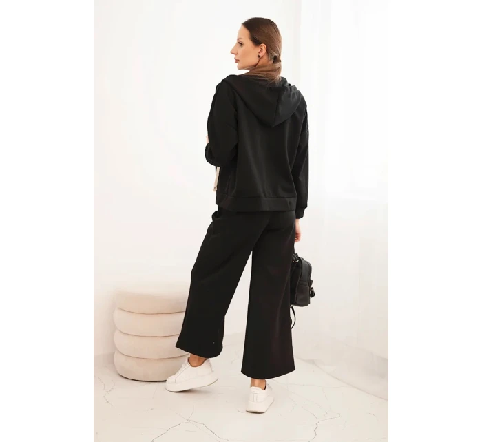 Dámsky maslový komplet so širokými nohavicami a mikinou na zips čierny Dámsky maslový komplet so širokými nohavicami a mikinou na zips čierny