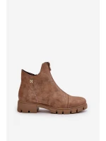 Ocieplane Botki Damskie Z Przetarciami Eko Skórzane Brązowo-Złote Verietta