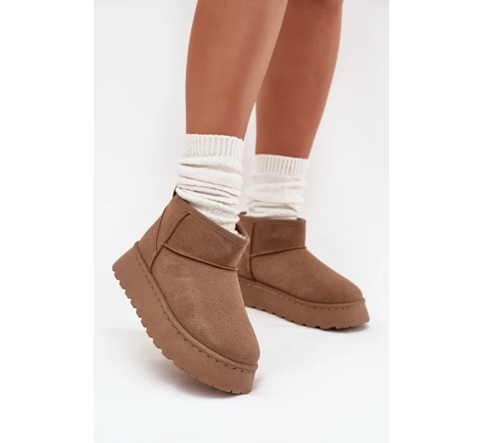 Śniegowce Damskie Na Platformie Ocieplane Futerkiem Khaki Vesirae Śniegowce Damskie Na Platformie Ocieplane Futerkiem Khaki Vesirae