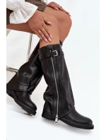 Dámské kozačky s límcem sponou a stříbrným zipem vyhřívané černé model 21711800 - Boto