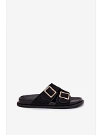 Dámské nazouváky z imitace semiše s zlatými přezkami Černé model 22125551 - Boto