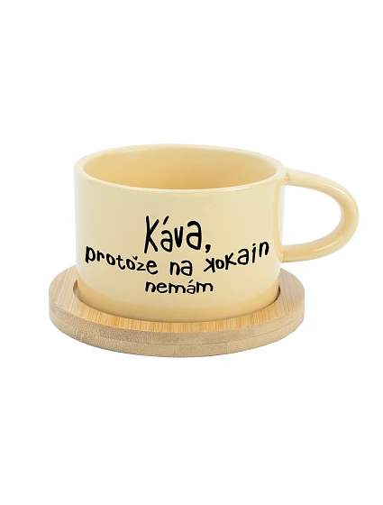 KÁVA, KEĎŽE NEMÁM KOKAÍN - žltý makrónkový pohár 200 ml