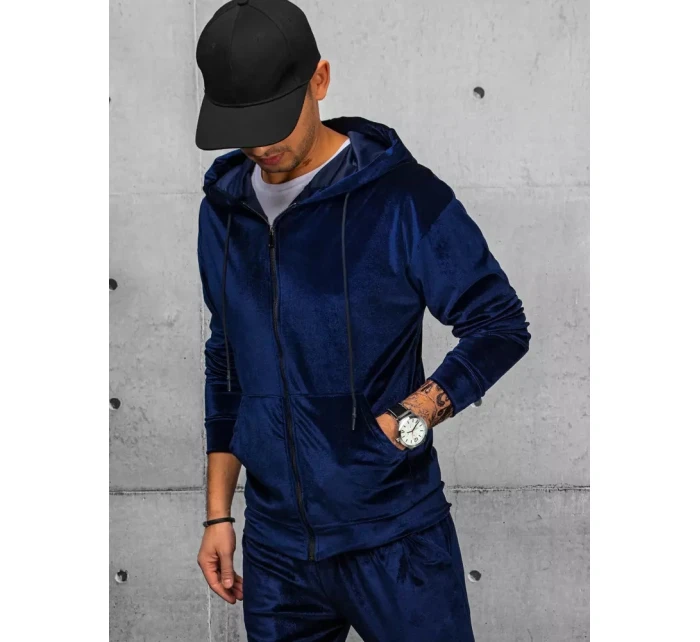 Pánska tmavomodrá velúrová mikina FashionStreet BX5541