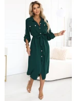 model 21402432 Midi košilka se zlatými knoflíky a vázáním zelená - numoco basic model 21402432 Midi košilka se zlatými knoflíky a vázáním zelená - numoco basic