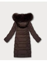 Dámska dlhá hnedá bunda s kapucňou (7665#)
