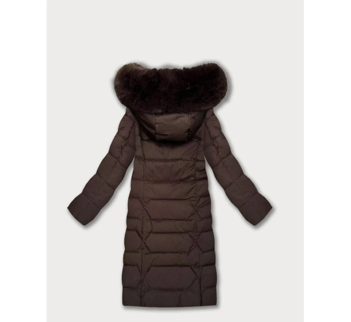 Dámska dlhá hnedá bunda s kapucňou (7665#)