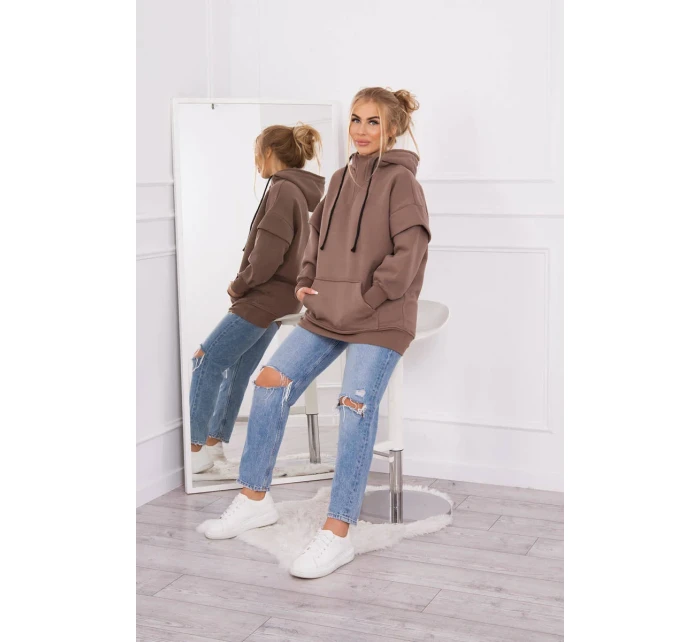 Zateplená mikina s polovičným zipsom mocca