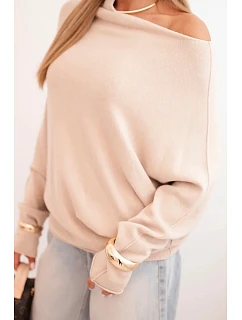 Dámský asymetrický model 22281545 svetr z viskózy béžový - K-Fashion