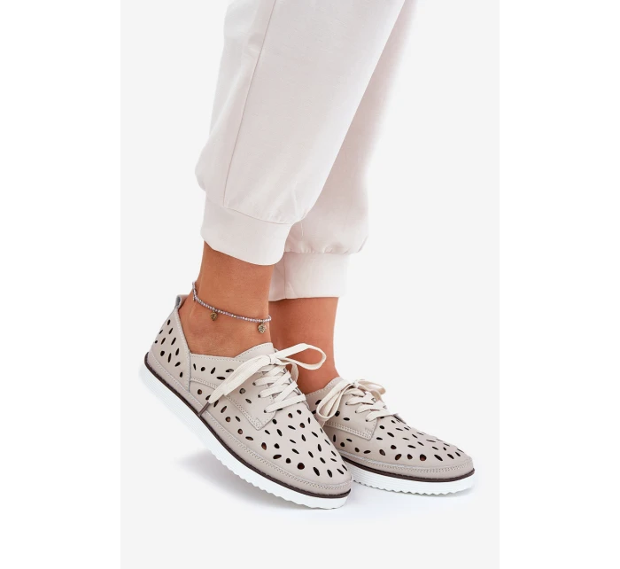 Półbuty Skórzane Damskie S.Barski LR51-610 Beżowe