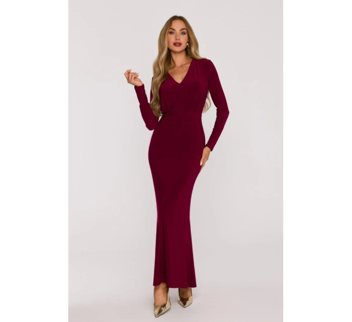 M891 Šaty s opaskom a šerpou - bordové