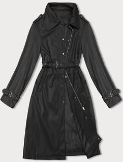 Voľný čierny dámsky kabát z ekologickej kože J Style (11Z8101)