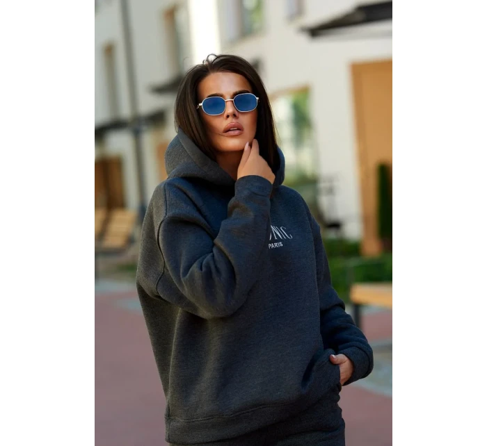 Izolovaná bavlnená súprava, mikina s vyšívacími + nohavicami Grafit