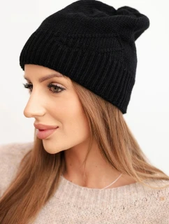 Dámska zimná vlnená čiapka s pruhovaným vzorom K471 čierna