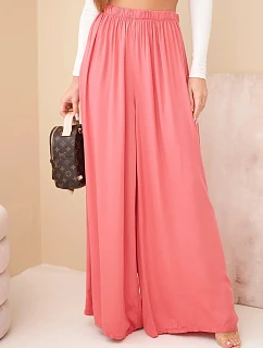 Dámske široké nohavice z viskózy s elastickým pásom malinová