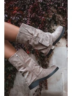 Kozaki Damskie Z Wywiniętą Cholewką Do Połowy Łydki Z Klamrą Khaki Minelle Kozaki Damskie Z Wywiniętą Cholewką Do Połowy Łydki Z Klamrą Khaki Minelle