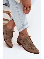 Kožené Semišové Dámské Polobotky S Vzorem Na Ploché Podpatku  Cappuccino model 22140973 - Zazoo