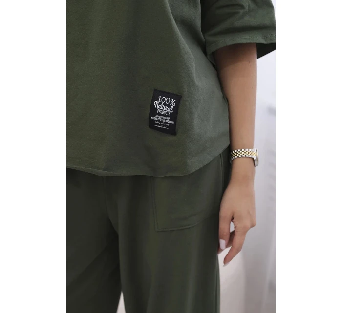 Bavlněný komplet halenka + kalhoty světlá khaki