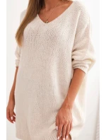 Dámske Plus veľkosť vlny V-neck sukne svetlo béžová