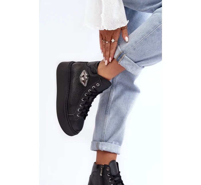 Trampki Damskie Wysokie Na Suwak Lemar Czarne Katerin