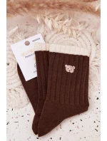 Dámske bavlnené ponožky s medvedíkom - čokoládové Dámske bavlnené ponožky s medvedíkom - čokoládové