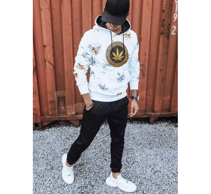 Pánska biela mikina s potlačou FashionStreet BX5319 Pánska biela mikina s potlačou FashionStreet BX5319