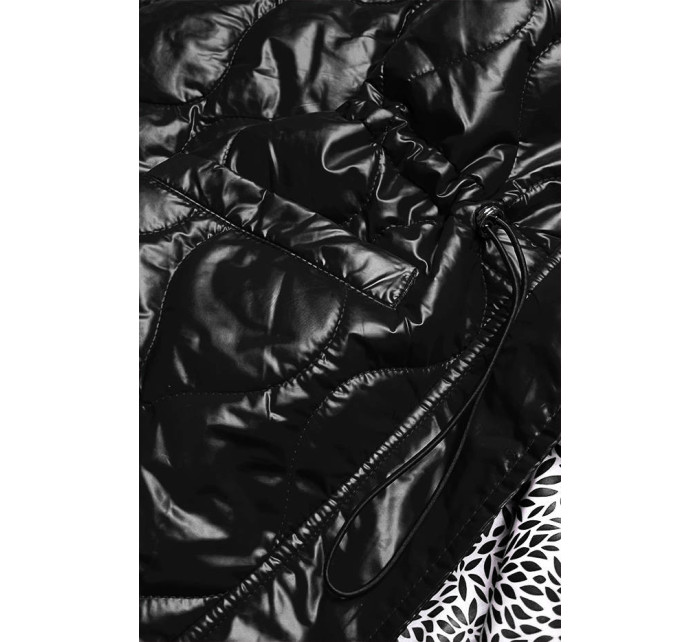 Čierna dámska bunda s ozdobnou podšívkou (BH2182)