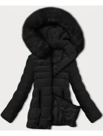 Černá prošívaná bunda pro přechodné období s kožešinou u kapuce model 21248217 - S'WEST