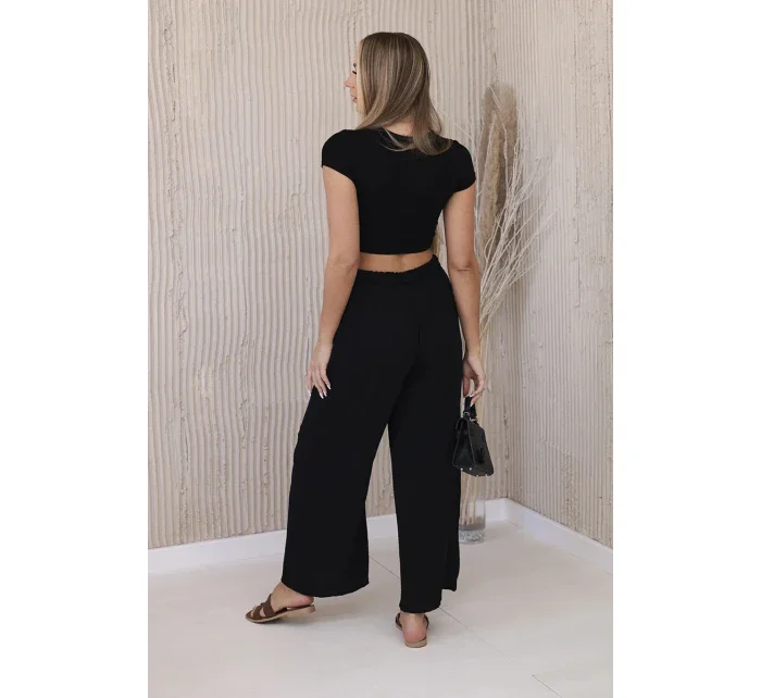 Kalhoty s širokým pasem černý Kalhoty s širokým pasem černý