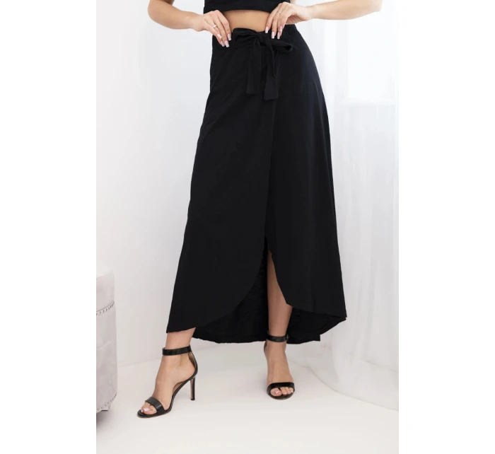Dámská bavlněná zavinovací maxi sukně se zavazováním černá Dámská bavlněná zavinovací maxi sukně se zavazováním černá