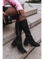 Kozaki Damskie Ze Zdobieniem Na Klocku Eko Zamszowe Czarne Ivanna