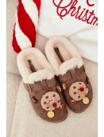 Dámské pantofle s ozdobami a přezkou vyhřívané kožešinou hnědé Thalora Dámské pantofle s ozdobami a přezkou vyhřívané kožešinou hnědé Thalora