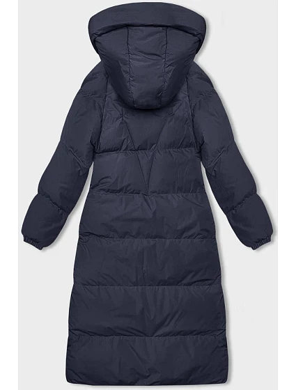 Tmavě modrá dlouhá hrubší dámská bunda s kapucí model 21246177 - J.STYLE