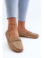 Mokasyny Damskie Ażurowe Z Ozdobą Brązowe Kaydance
