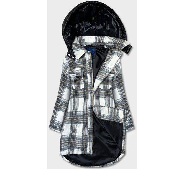 Ecru/sivá dámska károvaná košeľová bunda (AG3-1813) Ecru/sivá dámska károvaná košeľová bunda (AG3-1813)