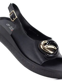 Dámské kožené sandály na platformě černé model 22117570 - S.Barski