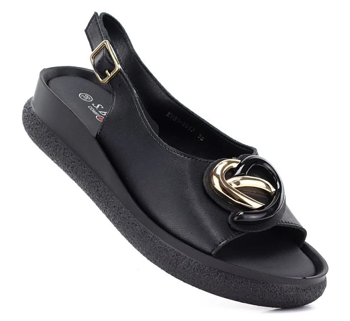 Dámské kožené sandály na platformě černé model 22117570 - S.Barski