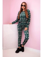 Dámska velúrová súprava s monogramom zelená + béžová