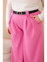 Plus veľkosť dámske široké nohavice z viskózy s opaskom ružová