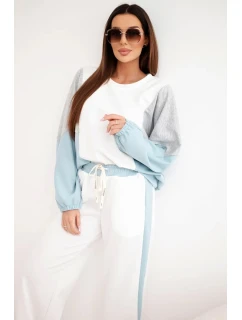 Dámska súprava s voľnou mikinou a nohavicami so širokými nohavicami mätová