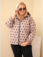 Dámska bunda Plus Size s kapucňou, bodkovaná, farba fango