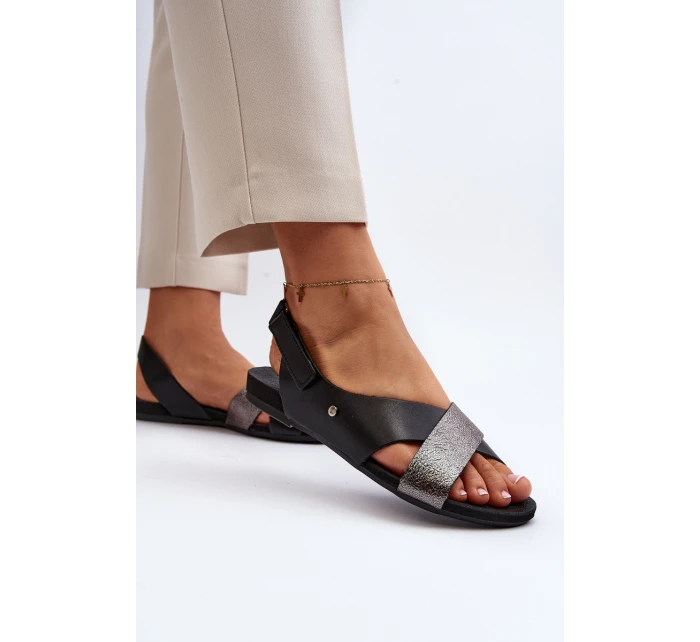 Zazoo 40141 Skórzane Sandały Na Rzep Czarne