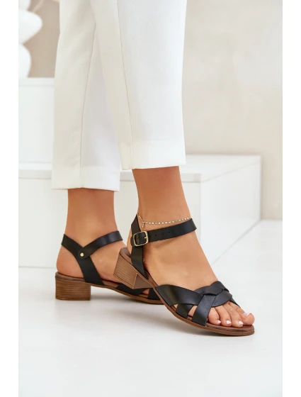 Kožené Sandály Na Podpatku  Černé model 21684026 - Zazoo